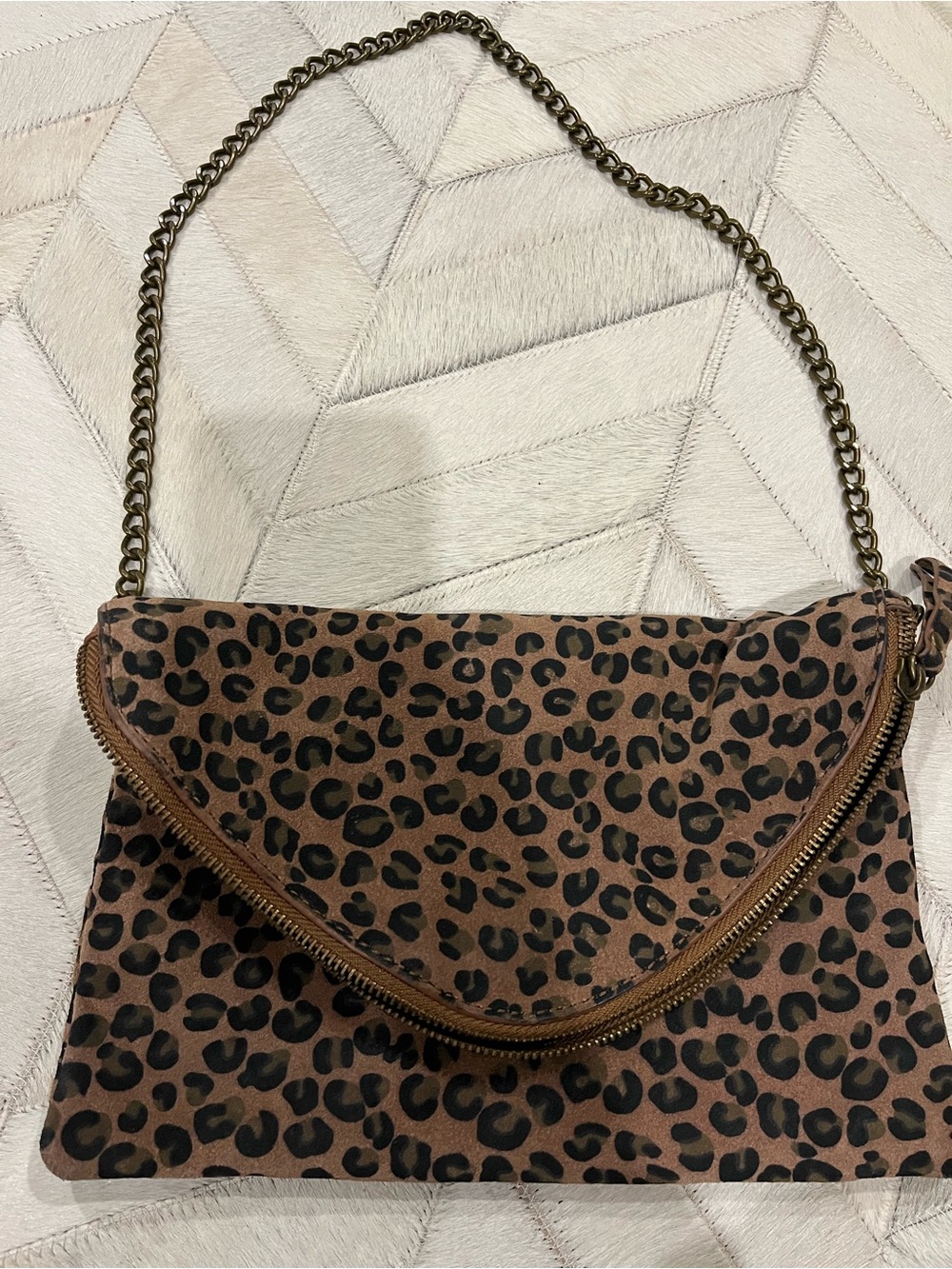 J. Crew Leopard Print Brown Clutch with Chain Strap